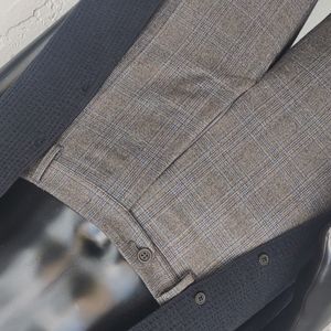Italian Pure Wool Luxury Plaid Flat Front Trousers (Italy)